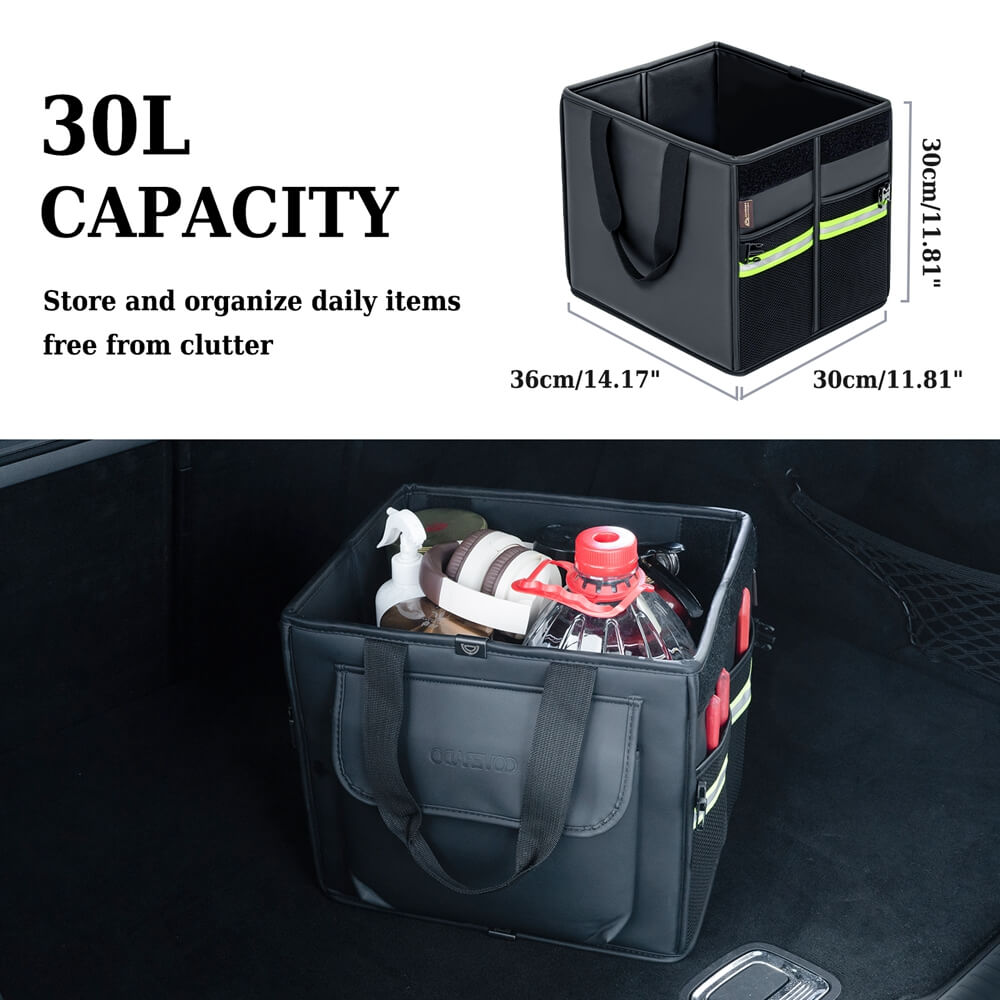 Ergocar Trunk Organizer - Multi Pocket Auto Koffer Nette Opslag, 3x Grootte Gevouwen, Draagbare Waterdichte 1680D Oxford voor SUV/Truck/Auto (zwart, 40L