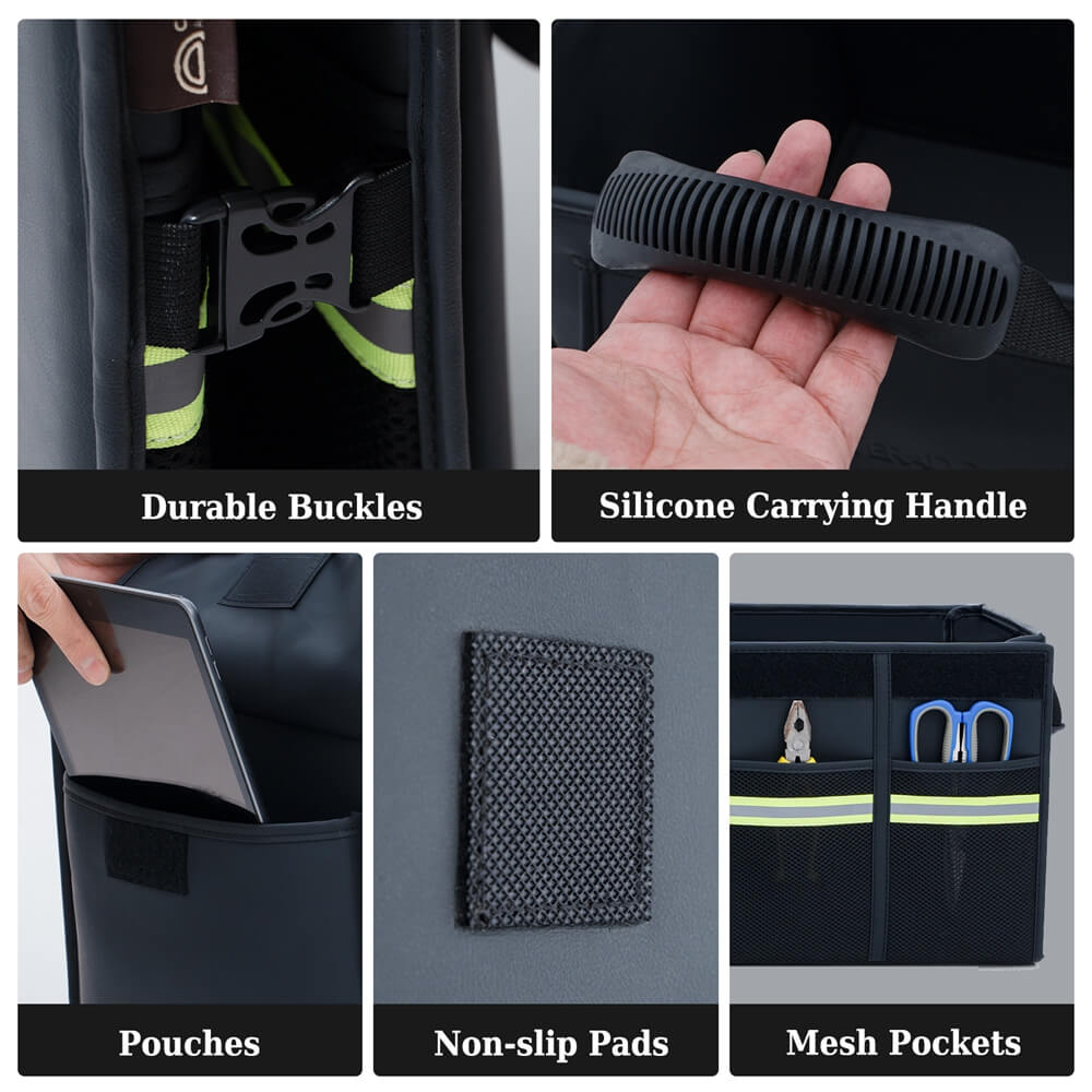 Coverado Nappa Leather Car Trunk Organizer Folding Large Capacity Collapsible Storage Box Cargo Organizer Car Accessories for SUV, Truck, Sedan with Non Slip Bottom