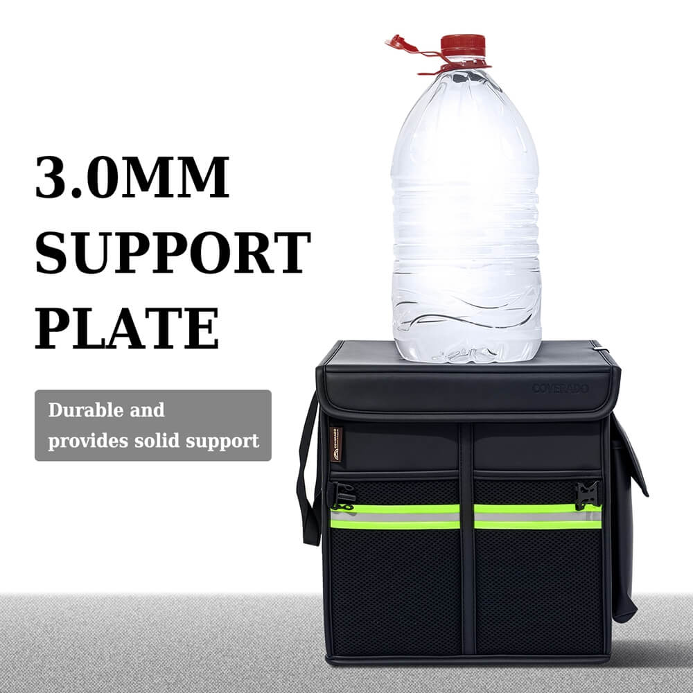 Coverado Nappa Leather Car Trunk Organizer Folding Large Capacity Collapsible Storage Box Cargo Organizer Car Accessories for SUV, Truck, Sedan with Non Slip Bottom