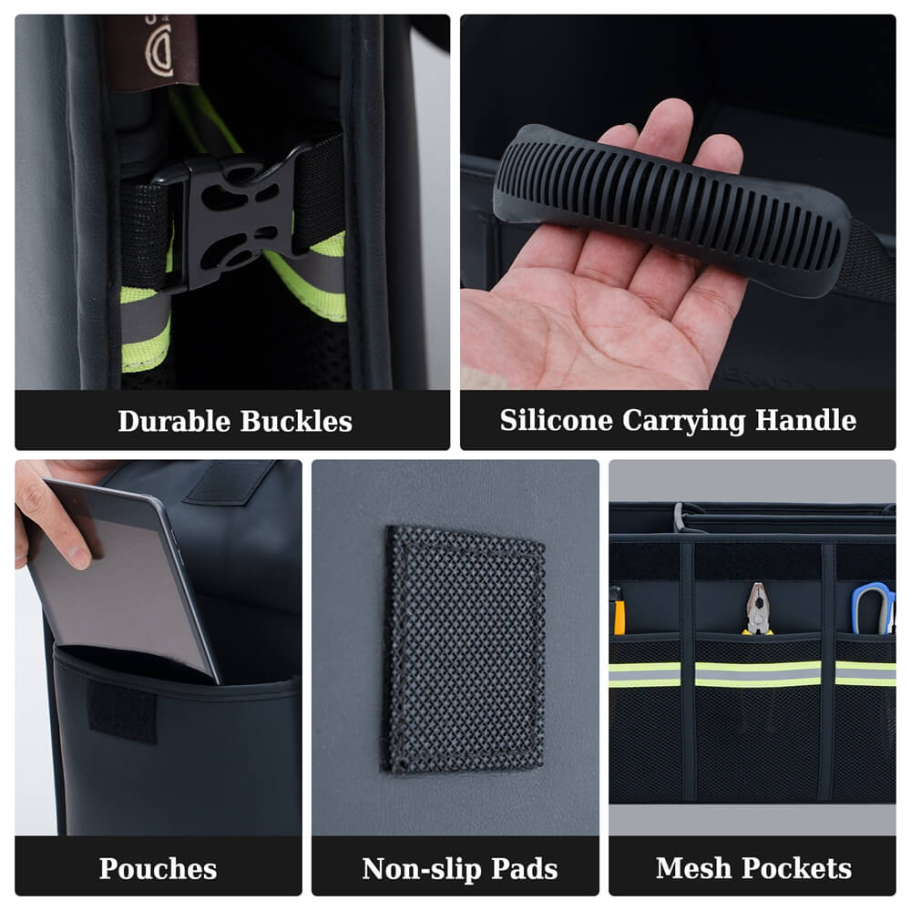 Coverado Nappa Leather Car Trunk Organizer Folding Large Capacity Collapsible Storage Box Cargo Organizer Car Accessories for SUV, Truck, Sedan with Non Slip Bottom