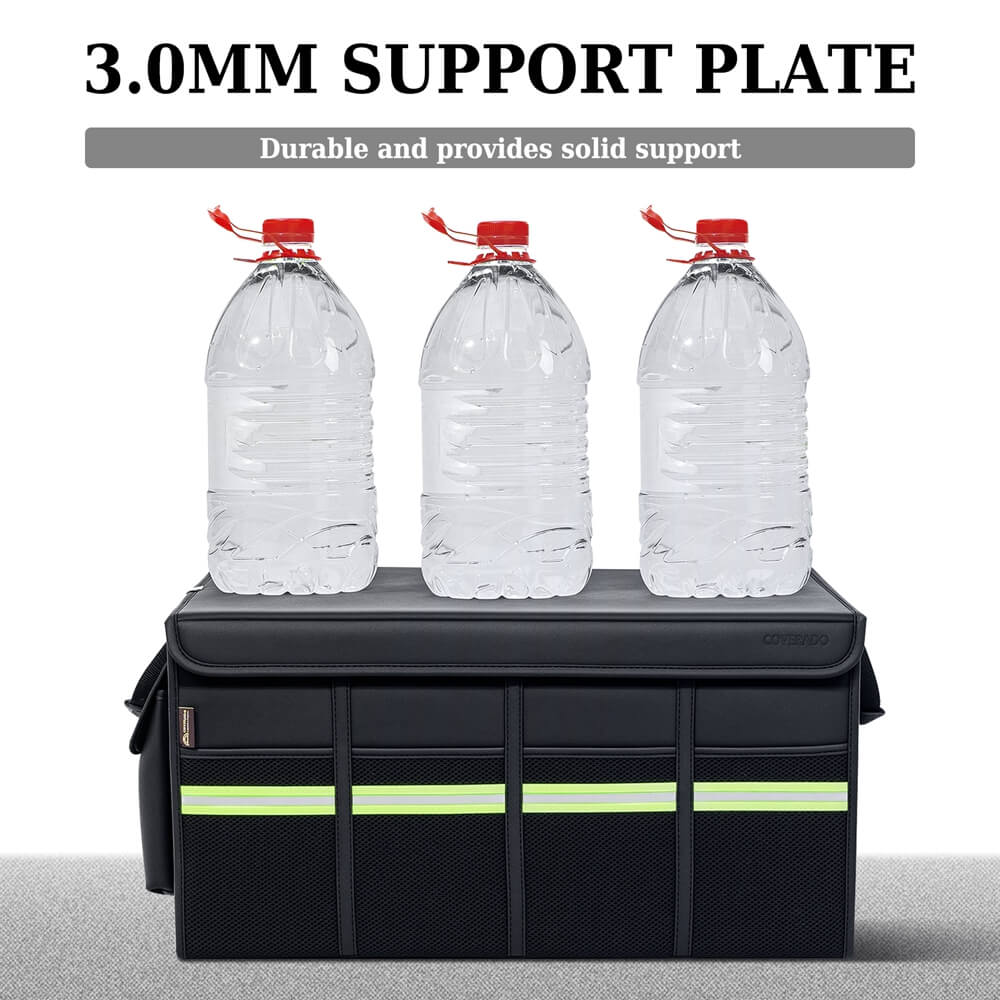 Coverado Nappa Leather Car Trunk Organizer Folding Large Capacity Collapsible Storage Box Cargo Organizer Car Accessories for SUV, Truck, Sedan with Non Slip Bottom