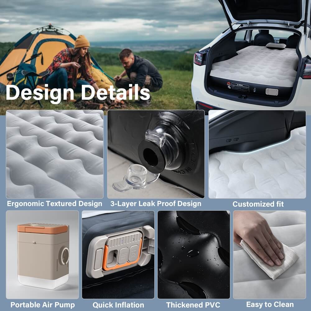 50% OFF🔥🔥 Coverado Air Mattress Custom Fit 2021-2024 Tesla Model Y Inflatable Camping Bed Travel SUV Sleeping Pad with Car Air Pump