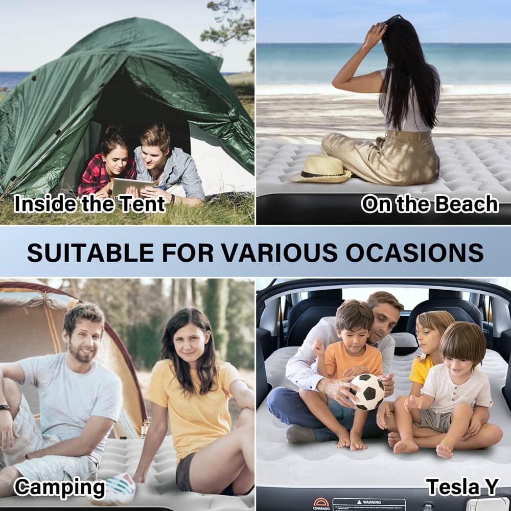50% OFF🔥🔥 Coverado Air Mattress Custom Fit 2021-2024 Tesla Model Y Inflatable Camping Bed Travel SUV Sleeping Pad with Car Air Pump