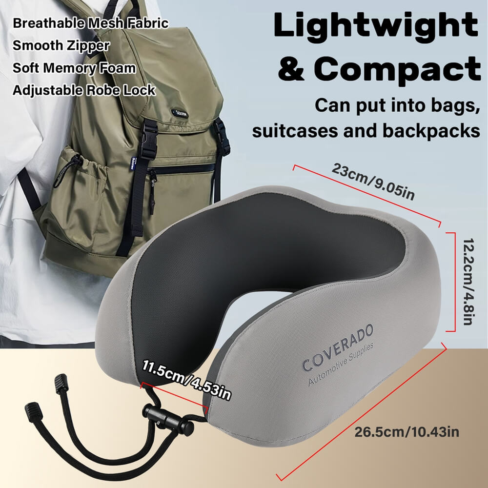 50% OFF🔥🔥 Coverado Travel Pillow Portable Detachable Memory Foam U-shaped Support Pillow Ergonomic Design Perfect for Car Travel, Napping, Working