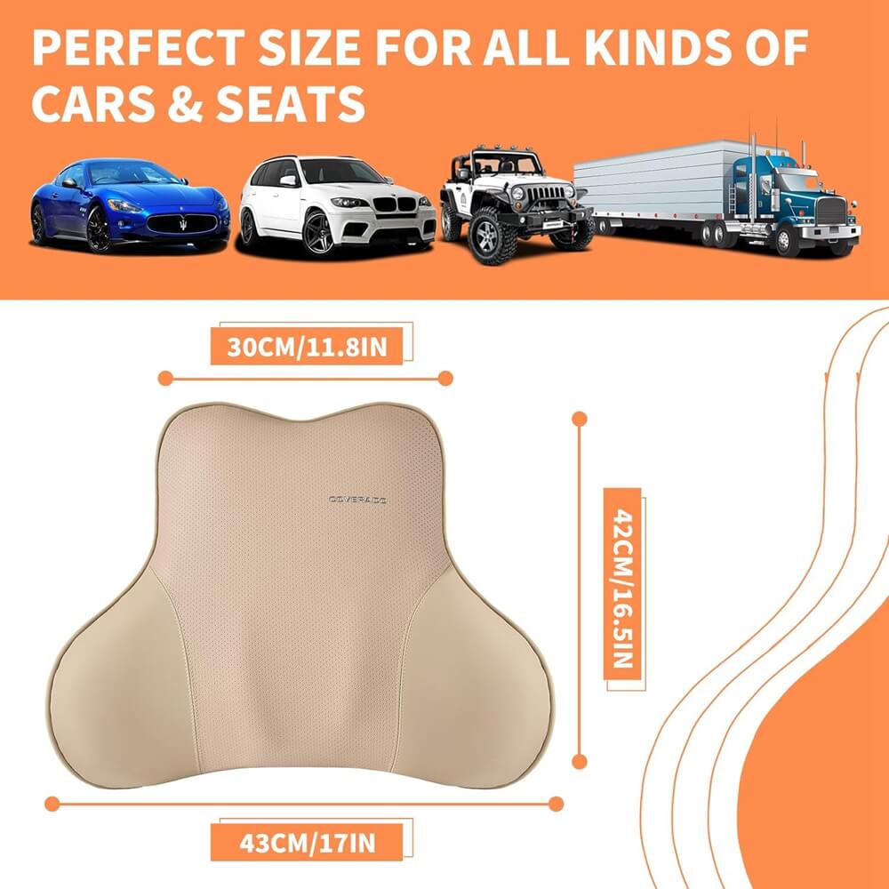 50% OFF🔥🔥 Coverado Leather Lumbar Back Support Pillow for Cars, Office Chair, Sofa with Detachable Memory Foam Car Back Support Lower Back Pain