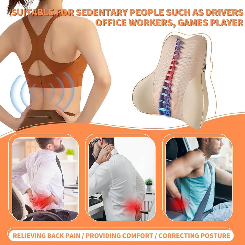 50% OFF🔥🔥 Coverado Leather Lumbar Back Support Pillow for Cars, Office Chair, Sofa with Detachable Memory Foam Car Back Support Lower Back Pain
