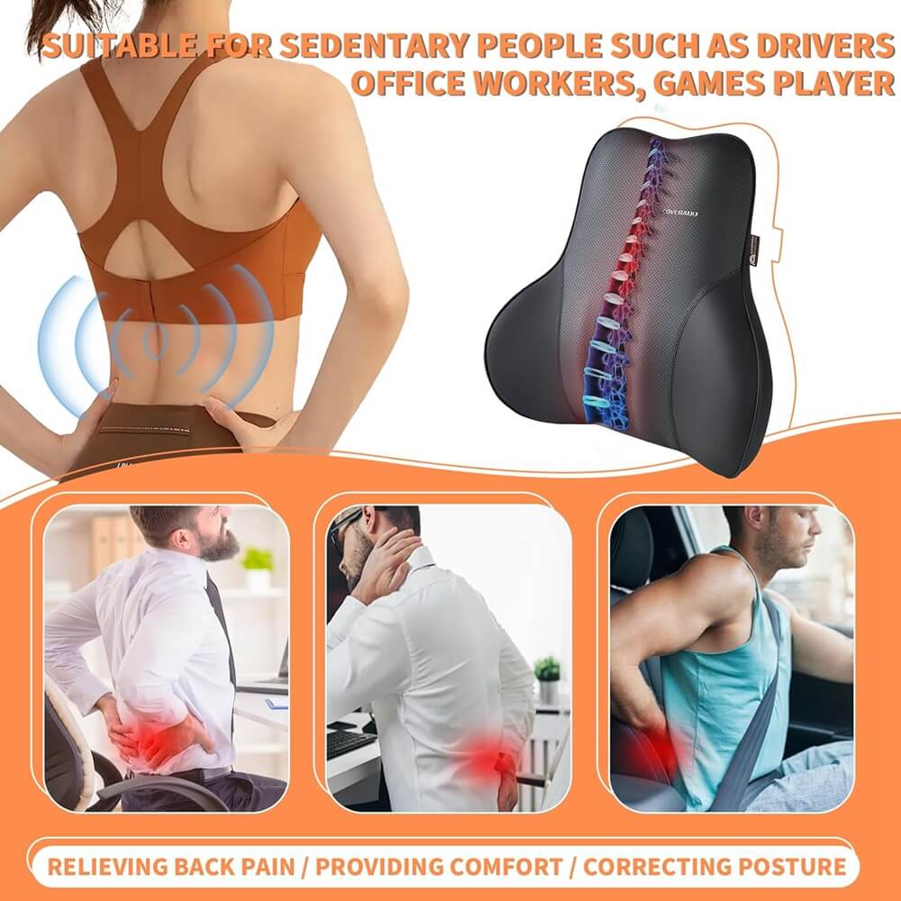 50% OFF🔥🔥 Coverado Leather Lumbar Back Support Pillow for Cars, Office Chair, Sofa with Detachable Memory Foam Car Back Support Lower Back Pain