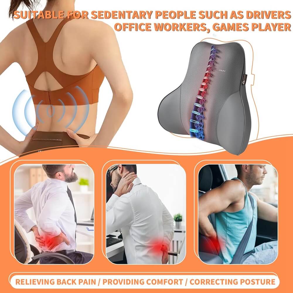 50% OFF🔥🔥 Coverado Leather Lumbar Back Support Pillow for Cars, Office Chair, Sofa with Detachable Memory Foam Car Back Support Lower Back Pain