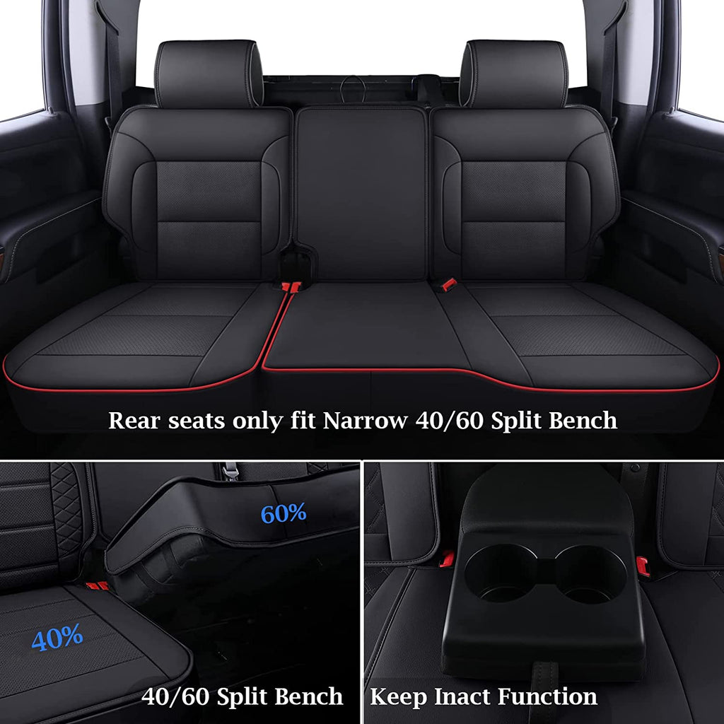 Fit 2014-2018 Chevy Silverado 2015-2019 GMC Sierra Crew Cab Coverado Full Set 40/60 Split Back Seats Waterproof Leather Seat Cover