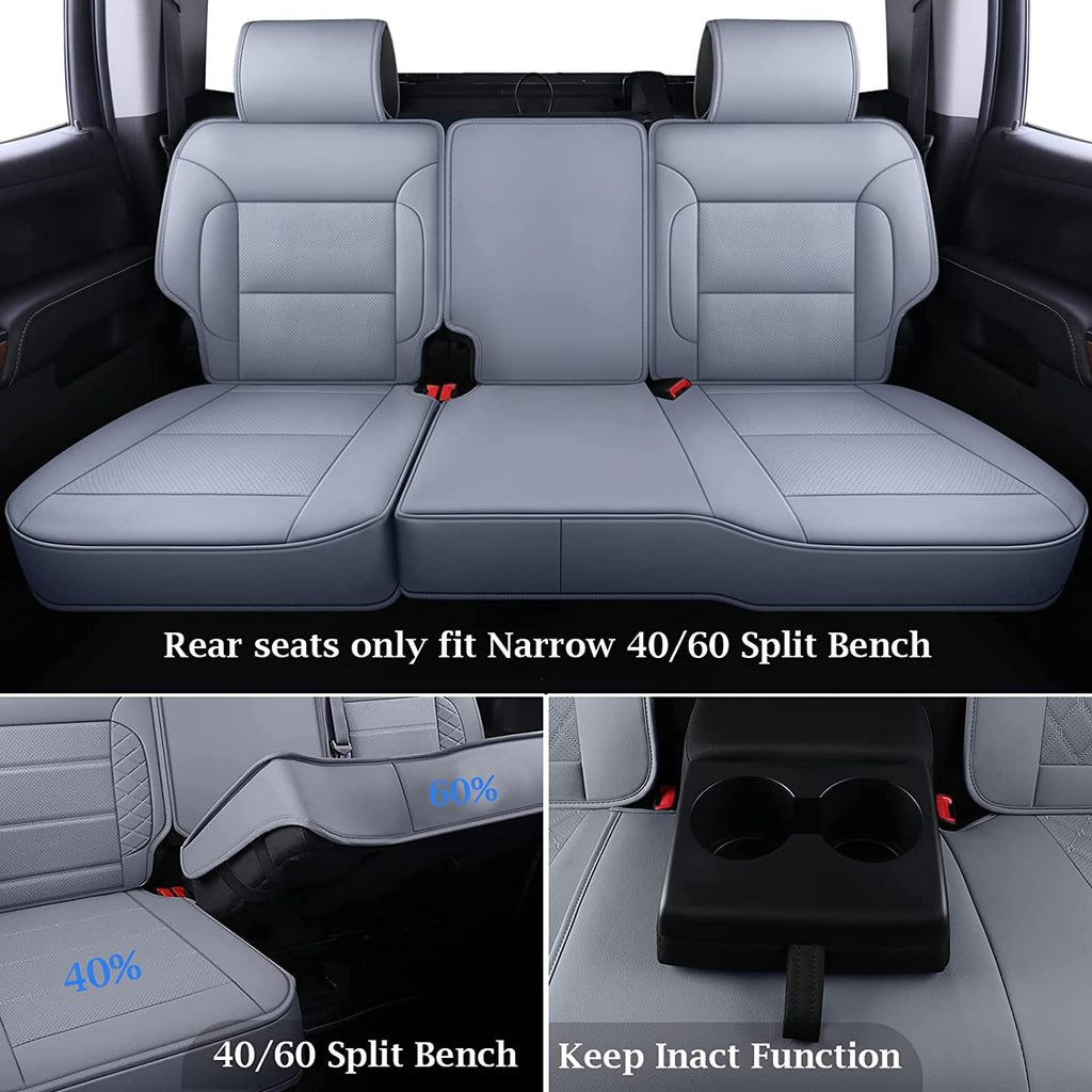 Fit 2014-2018 Chevy Silverado 2015-2019 GMC Sierra Crew Cab Coverado Full Set 40/60 Split Back Seats Waterproof Leather Seat Cover