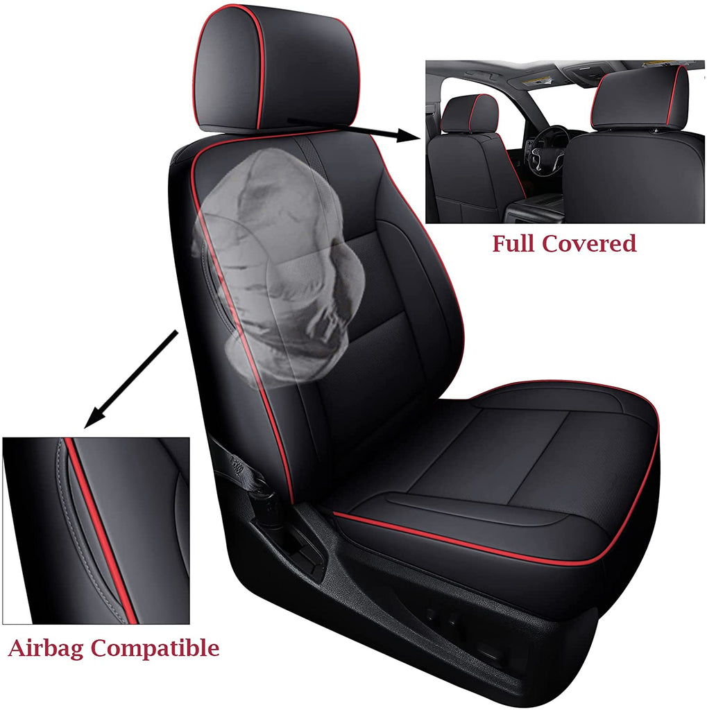 Coverado 2-Seat Custom Front Seat Covers Fit 2007-2025 1500 Chevy Silverado GMC Sierra, 2015-2025 2500HD 3500HD Crew Double Extended Cab Faux Leather Seat Cover Set