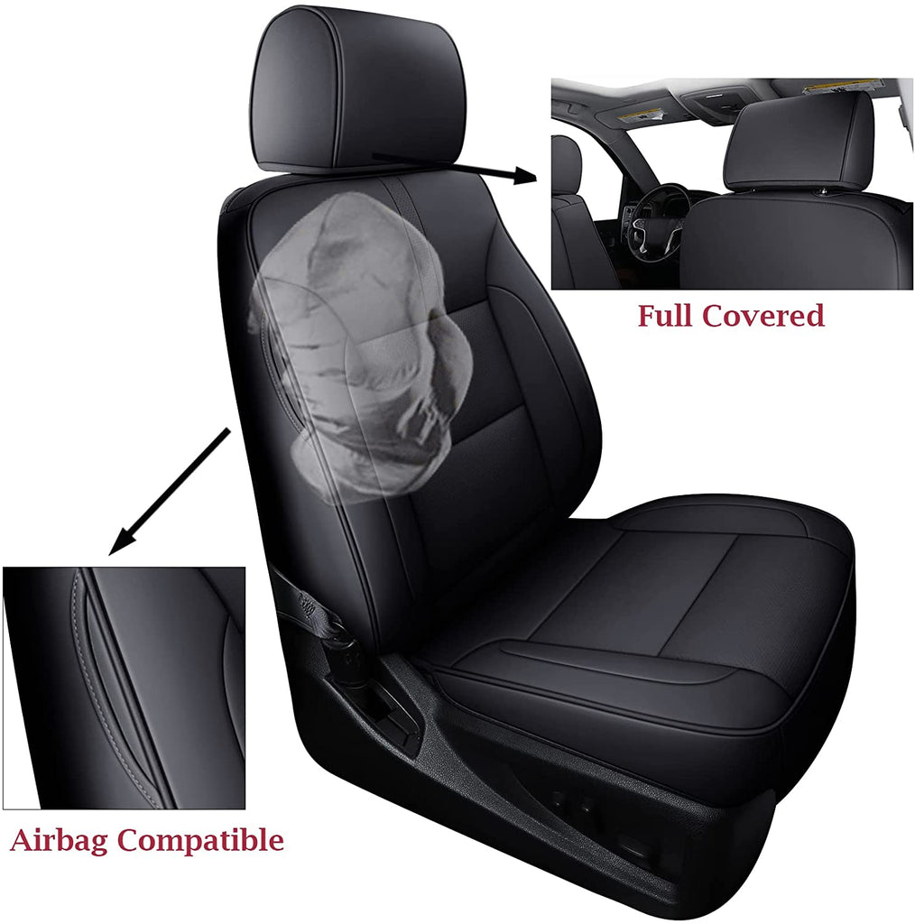 Coverado 2-Seat Custom Front Seat Covers Fit 2007-2025 1500 Chevy Silverado GMC Sierra, 2015-2025 2500HD 3500HD Crew Double Extended Cab Faux Leather Seat Cover Set