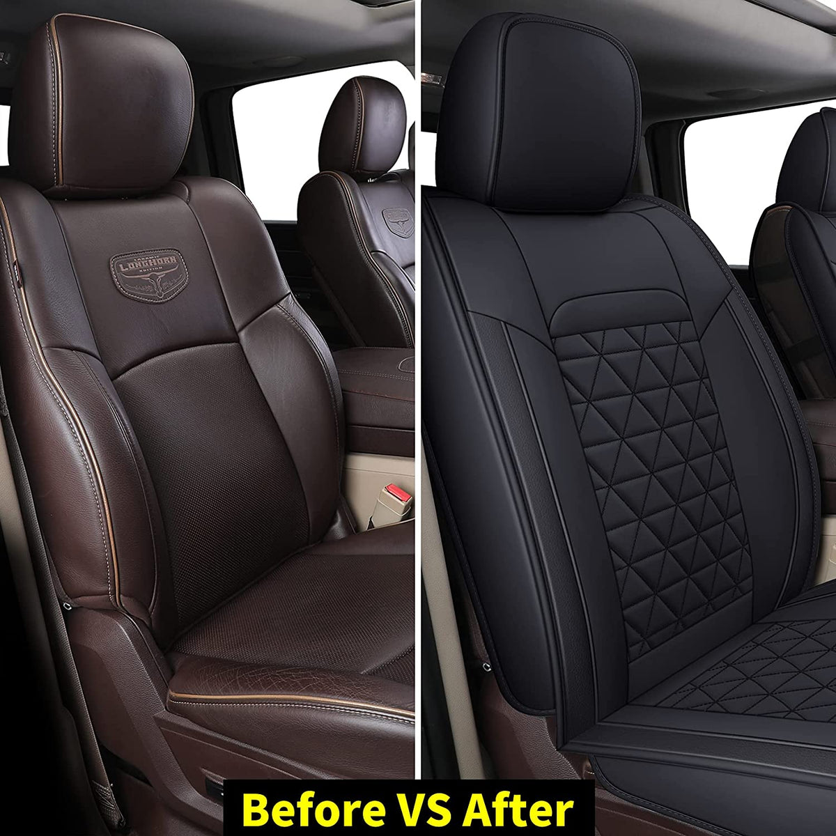 JOYOTO Custom Fit Car Seat Cover For 2009-2023 Dodge Ram 1500/2500/3500 Rear Flat Bench – Black Red PU Leather, Waterproof, UV-Resistant, Storage Pouch