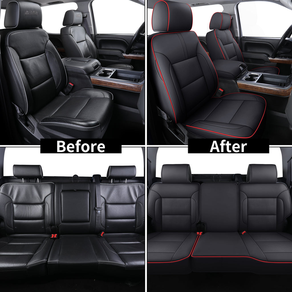 Coverado 2-Seat Custom Front Seat Covers Fit 2007-2025 1500 Chevy Silverado GMC Sierra, 2015-2025 2500HD 3500HD Crew Double Extended Cab Faux Leather Seat Cover Set