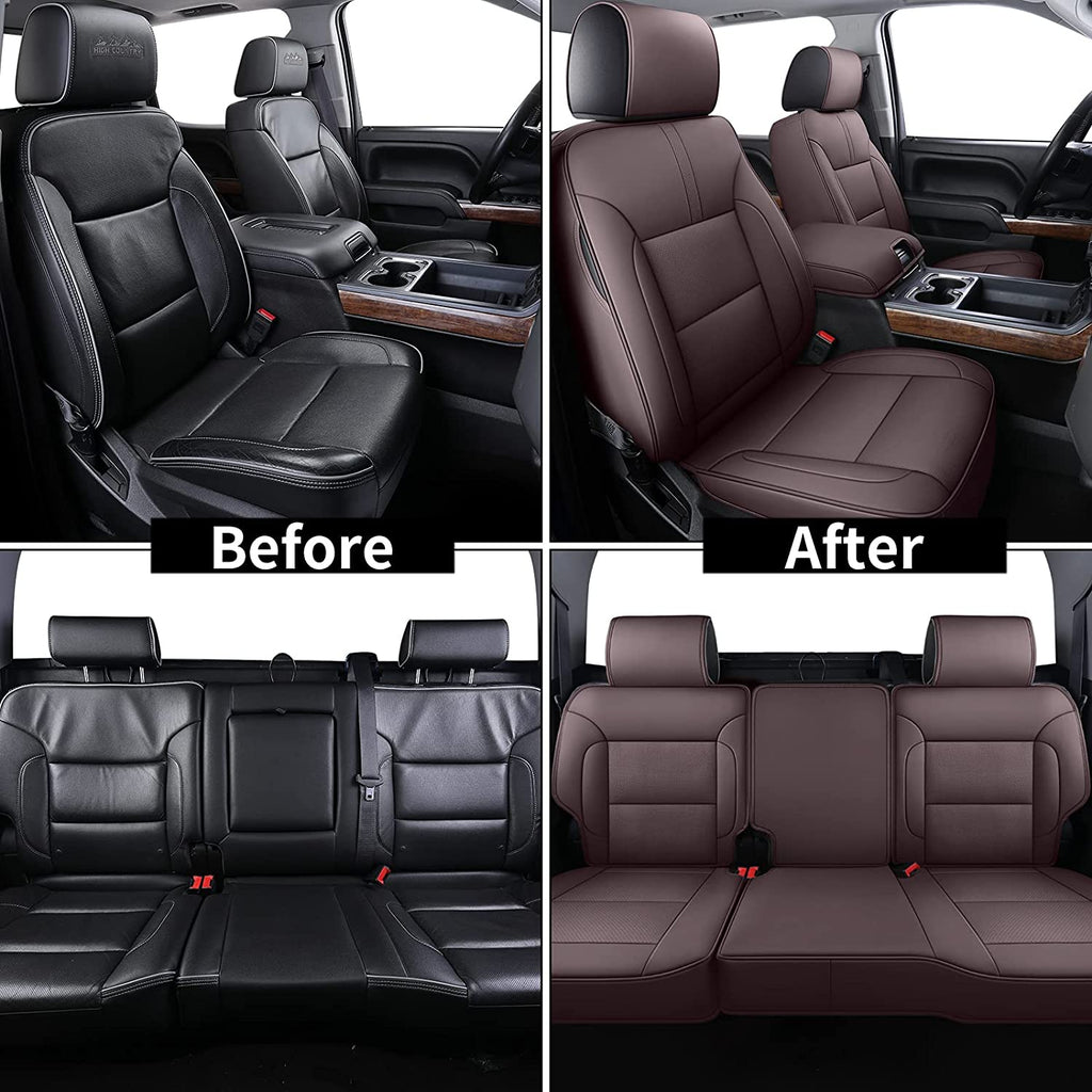 Fit 2014-2018 Chevy Silverado 2015-2019 GMC Sierra Crew Cab Coverado Full Set 40/60 Split Back Seats Waterproof Leather Seat Cover
