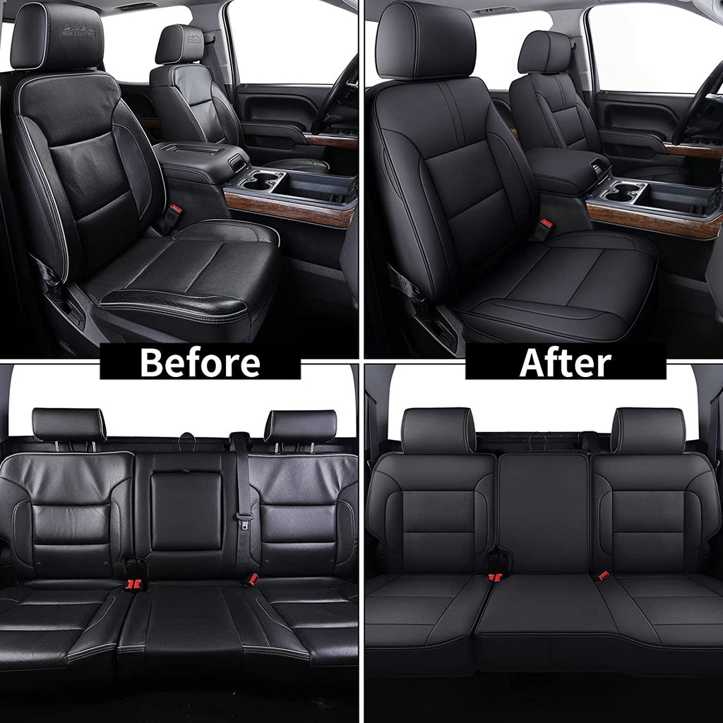 Coverado 2-Seat Custom Front Seat Covers Fit 2007-2025 1500 Chevy Silverado GMC Sierra, 2015-2025 2500HD 3500HD Crew Double Extended Cab Faux Leather Seat Cover Set