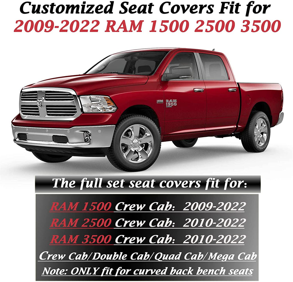 50% OFF🔥🔥 Fit 2002-2023 Ram 1500/2500/3500 Crew Cab Coverado Custom Car Seat Covers with Curved Back Full Set 60/40 Split Bench Seat