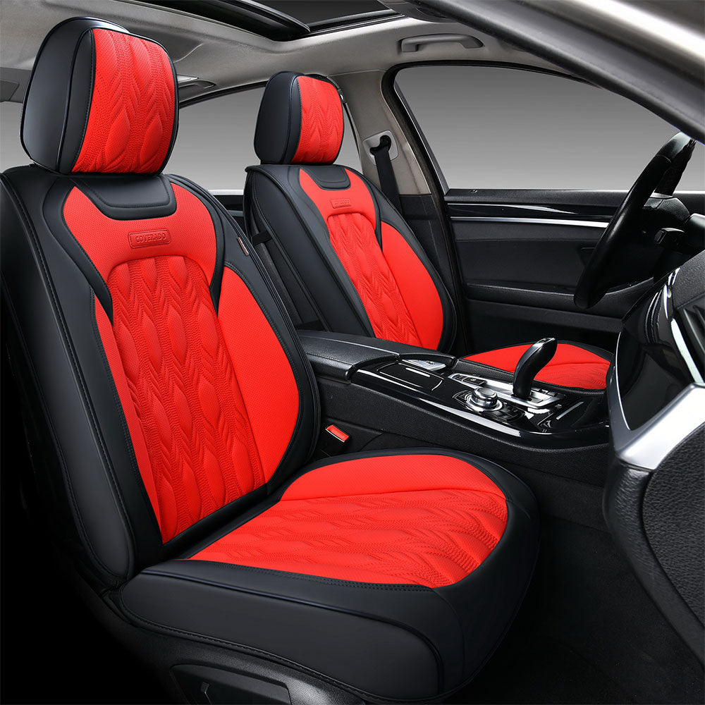 Black Red Universal Car Seat Covers - Sports Style Auto Seat Cushion,  9-Piece Set