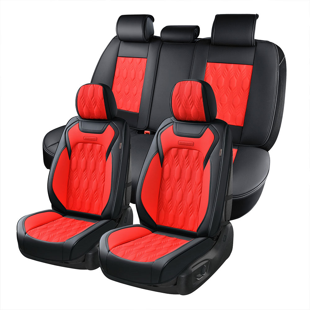 Full Set Universal 5-seats Car SUV Seat Cover Accessories Beige & Red PU  Leather 