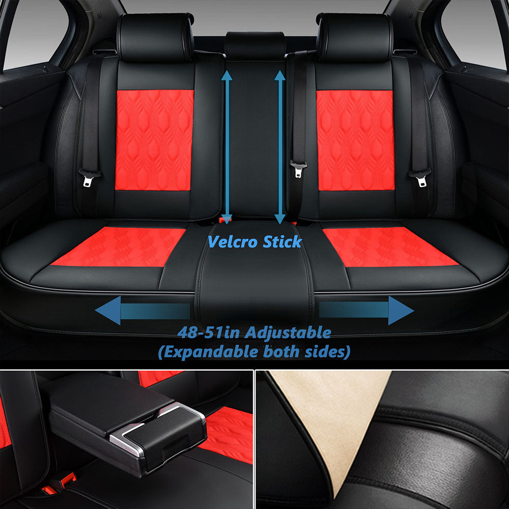Black Red Universal Car Seat Covers - Sports Style Auto Seat Cushion,  9-Piece Set