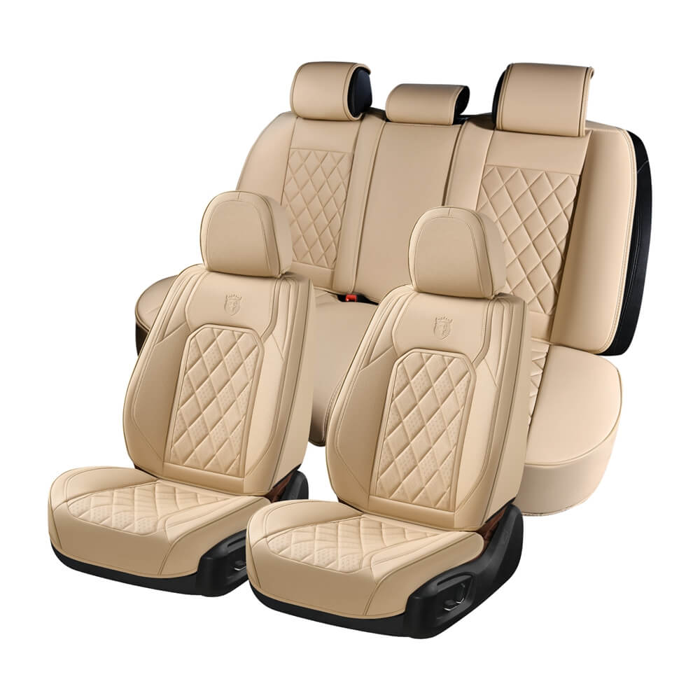 Coverado Full Set 5 Seats Front and Back Car Seat Covers Faux Leather Breathable Waterproof Universal Fit
