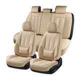 Coverado 5 Seats Front and Rear Seat Covers for Cars Full Set Lumbar Support Premium Leather Waterproof Universal Fit