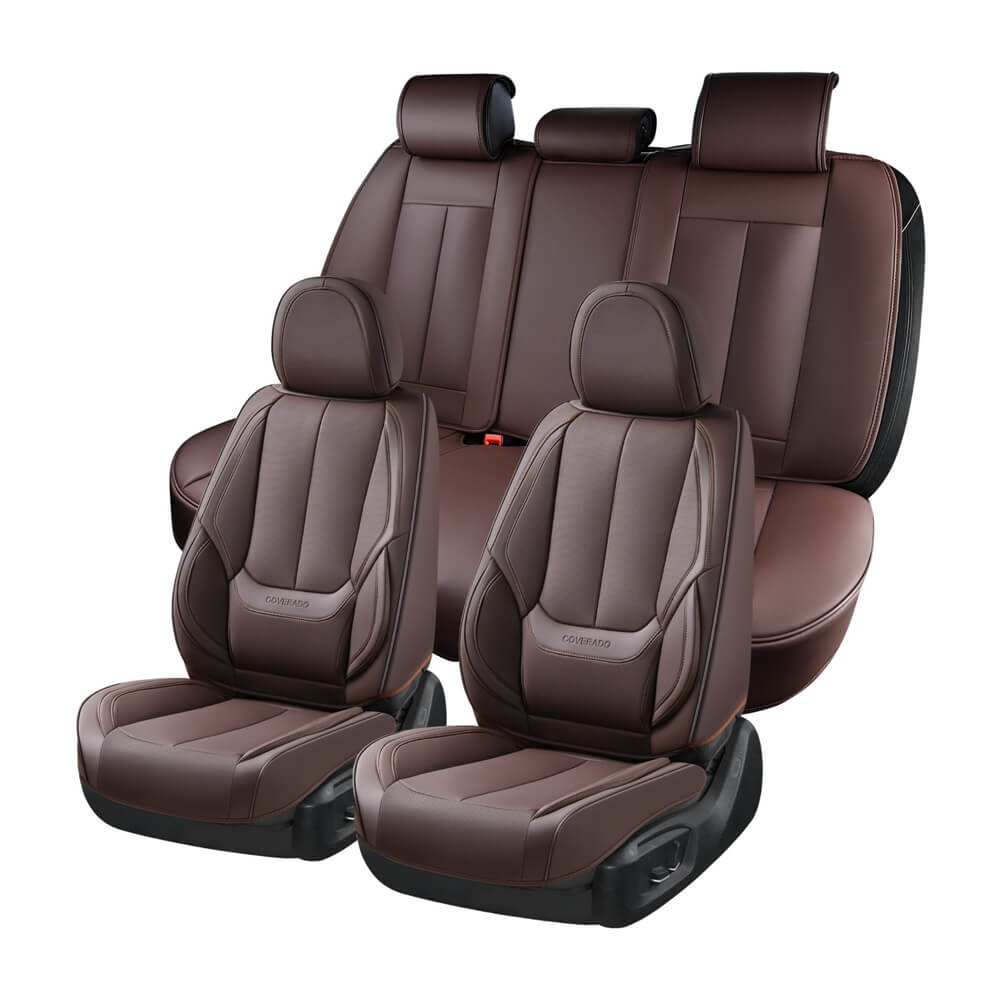 Full Set Universal 5-seats Car SUV Seat Cover Accessories Beige & Red PU  Leather 