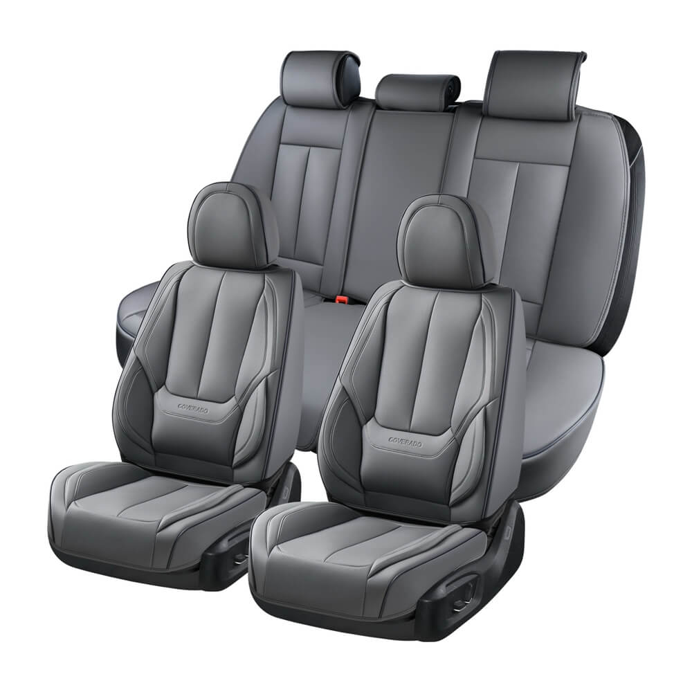 Coverado 5 Seats Full Set Front and Rear Seat Covers Premium Leather Waterproof Universal Fit
