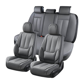 Coverado Front and Back Car Seat Covers Set Premium Faux Leather Water Resistant Lumbar Support Driver Passenger Rear Auto Seat Protectors Universal Fit