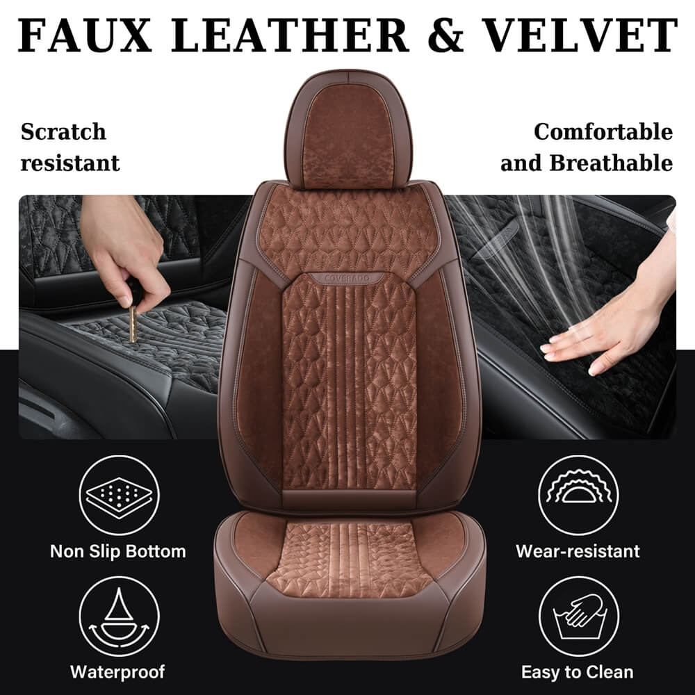 Coverado Front Auto Seat Covers 2 Seats Velvet Driver Passenger Seat Protectors Universal Fit