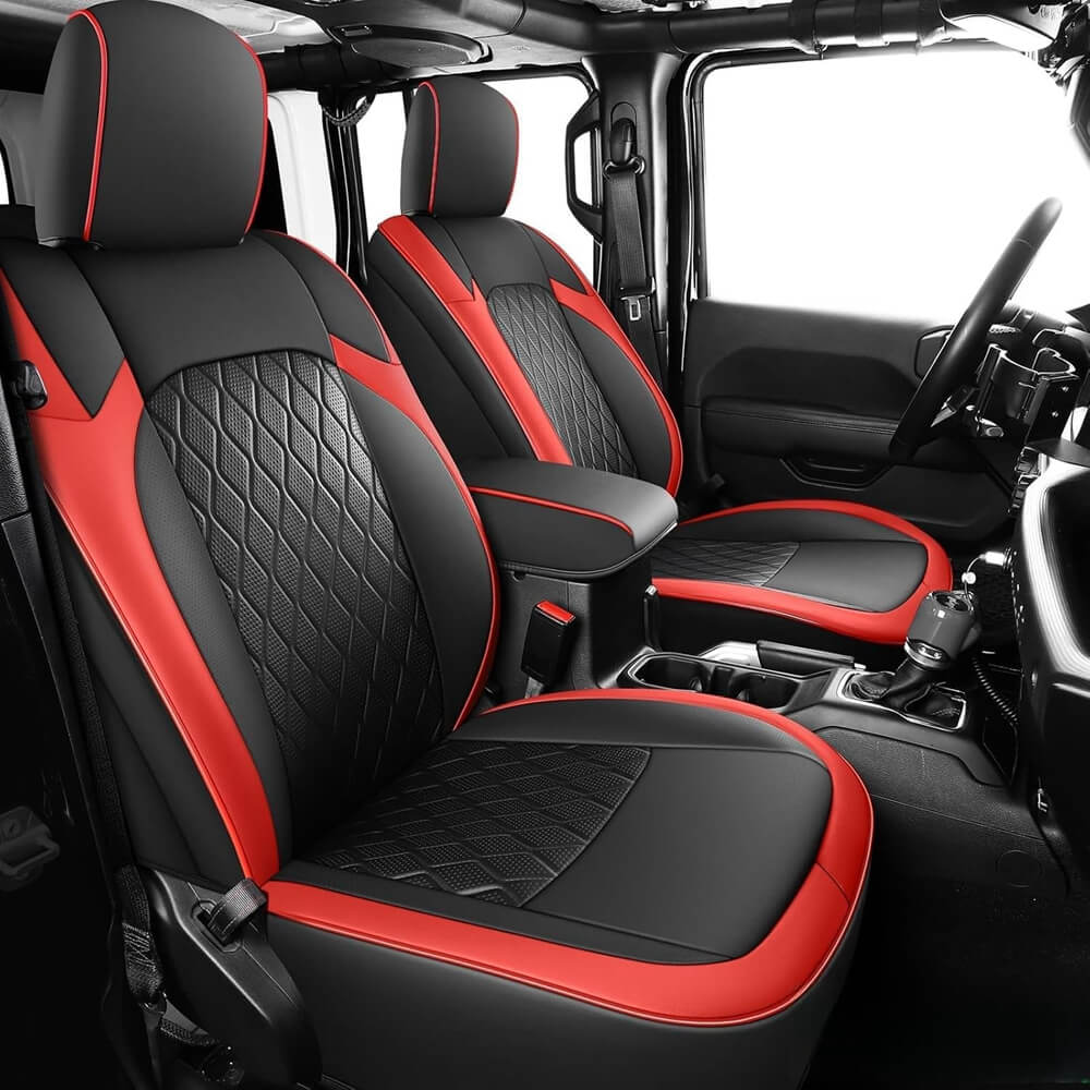 Coverado Seat Covers for 2018-2025 Jeep Wrangler JK JL 2-Door/4-Door Faux Leather Custom Fit
