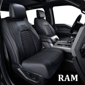 Ram 2009-2023 Ram 1500, 2010-2024 Ram 2500 3500 Crew Cab with Concave Front, Split Curved Back/ Flat Back Seats Custom Fit Seat Covers Leather Full Coverage Front Seat Protector