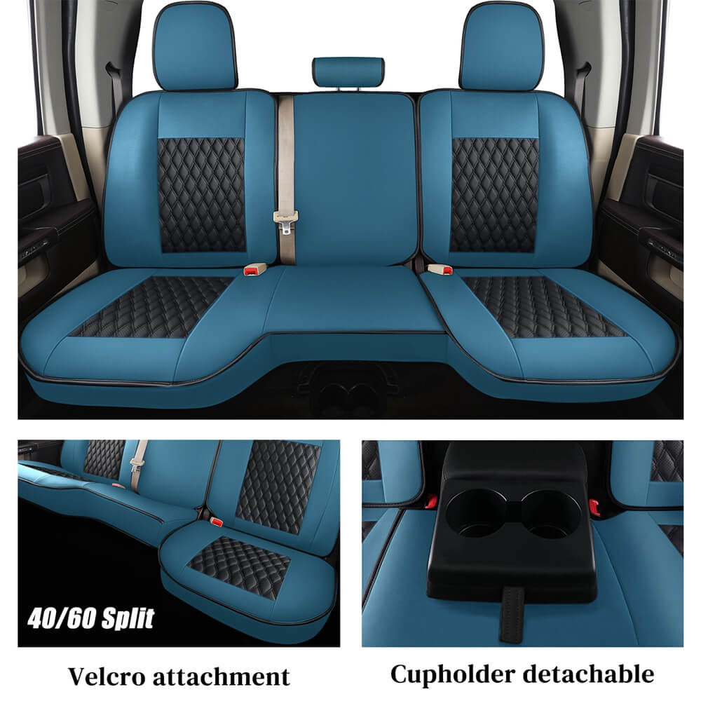 2009-2018 Ram 1500, 2010-2024 Ram 2500 3500 Crew Cab Custom Fit Seat Covers Coverado Leather Auto Seat Protector with Concave Front, Split Curved Back/ Flat Back Seats Full Coverage