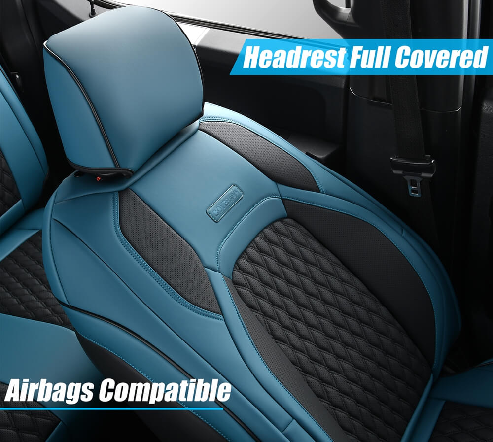 2009-2018 Ram 1500, 2010-2024 Ram 2500 3500 Crew Cab Custom Fit Seat Covers Coverado Leather Auto Seat Protector with Concave Front, Split Curved Back/ Flat Back Seats Full Coverage