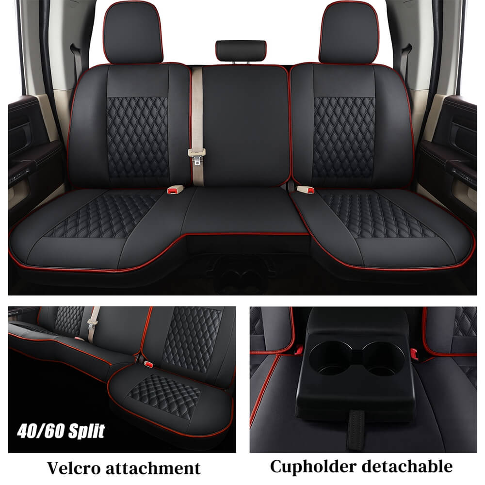 2009-2018 Ram 1500, 2010-2024 Ram 2500 3500 Crew Cab Custom Fit Seat Covers Coverado Leather Auto Seat Protector with Concave Front, Split Curved Back/ Flat Back Seats Full Coverage