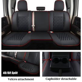 Coverado 2009-2023 Ram 1500, 2010-2024 Ram 2500 3500 Crew Cab Custom Fit Seat Covers Leather Full Coverage Auto Seat Protector with Concave Front, Split Curved Back/ Flat Back Seats