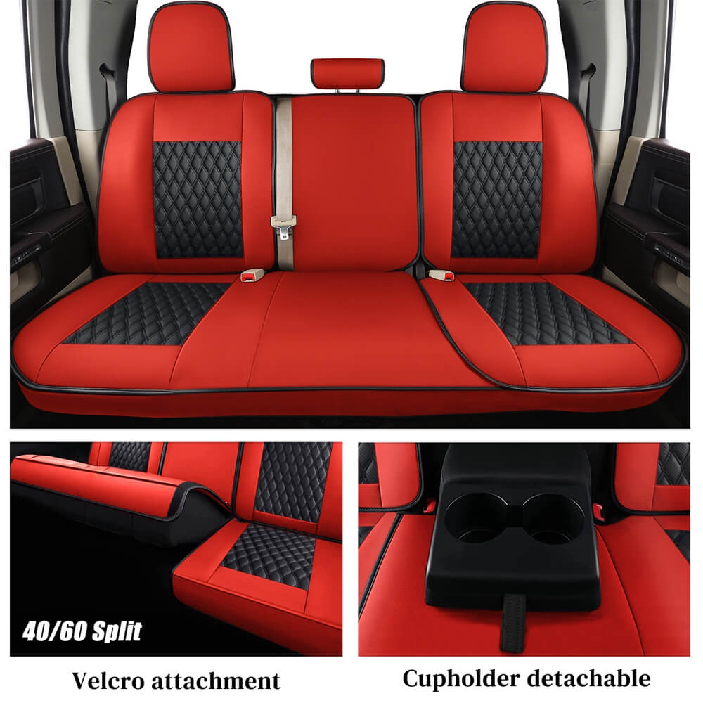 2009-2018 Ram 1500, 2010-2024 Ram 2500 3500 Crew Cab Custom Fit Seat Covers Coverado Leather Auto Seat Protector with Concave Front, Split Curved Back/ Flat Back Seats Full Coverage