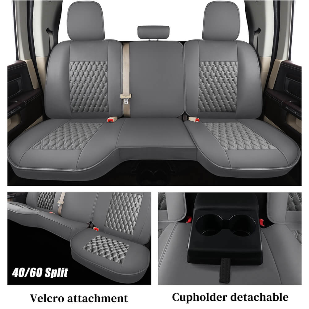 2009-2023 Ram 1500, 2010-2024 Ram 2500 3500 Crew Cab Custom Fit Seat Covers Coverado Leather Auto Seat Protector with Concave Front, Split Curved Back/ Flat Back Seats Full Coverage