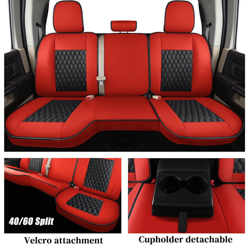 2009-2023 Ram 1500, 2010-2024 Ram 2500 3500 Crew Cab Custom Fit Seat Covers Coverado Leather Auto Seat Protector with Concave Front, Split Curved Back/ Flat Back Seats Full Coverage