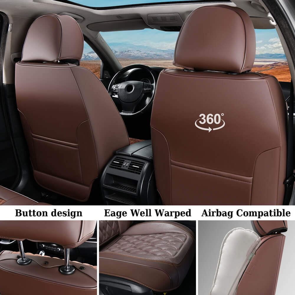 Coverado 5 Seats Full Set Quality Front and Rear Seat Covers Faux Leather Waterproof Universal Fit