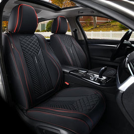 Coverado Front and Back Seat Covers Premium Leather Classic Contrast Color Water Resistant Auto Seat Protectors Universal Fit