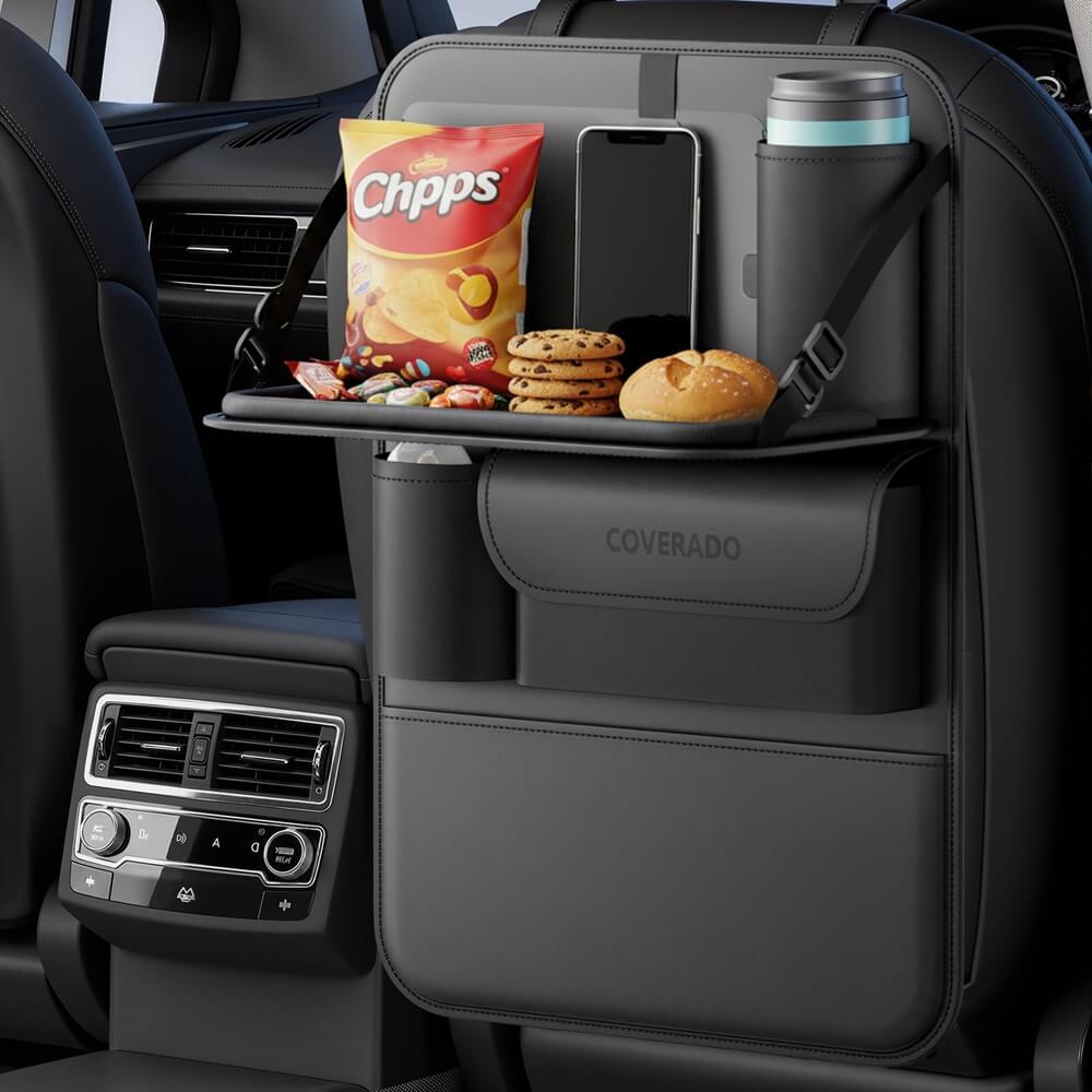Coverado Nappa Leather Car Backseat Hanging Pockets Foldable Storage Bag Large Capacity Multipurpose Car Organizer, 1 piece/ 2 pieces