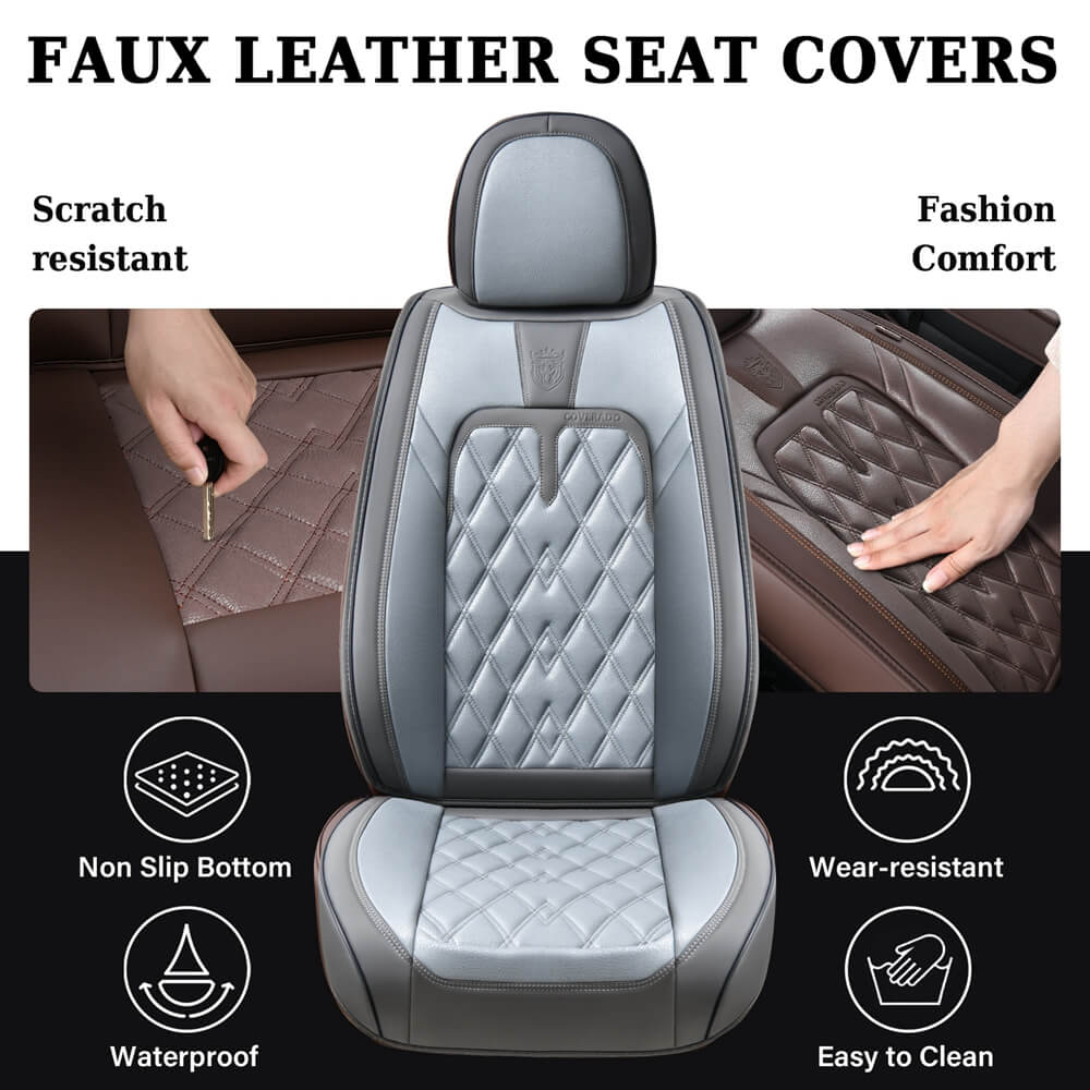 Coverado Front and Back Car Seat Covers Faux Leather Waterproof Universal Fit Most Cars