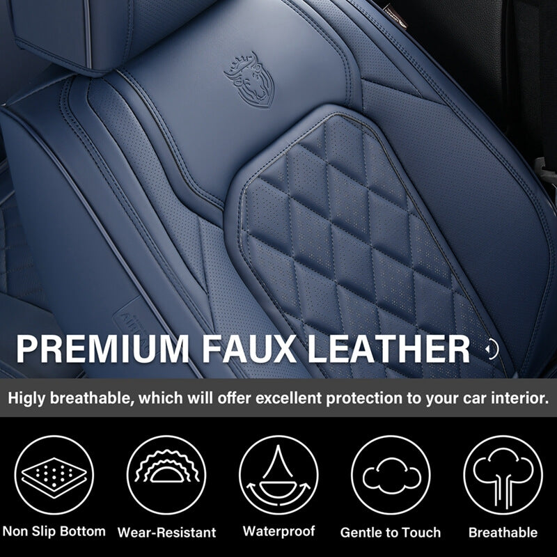 Coverado 5 Seats Front and Back Car Seat Covers Faux Leather Full Set Breathable Waterproof Auto Seat Protectors Universal Fit