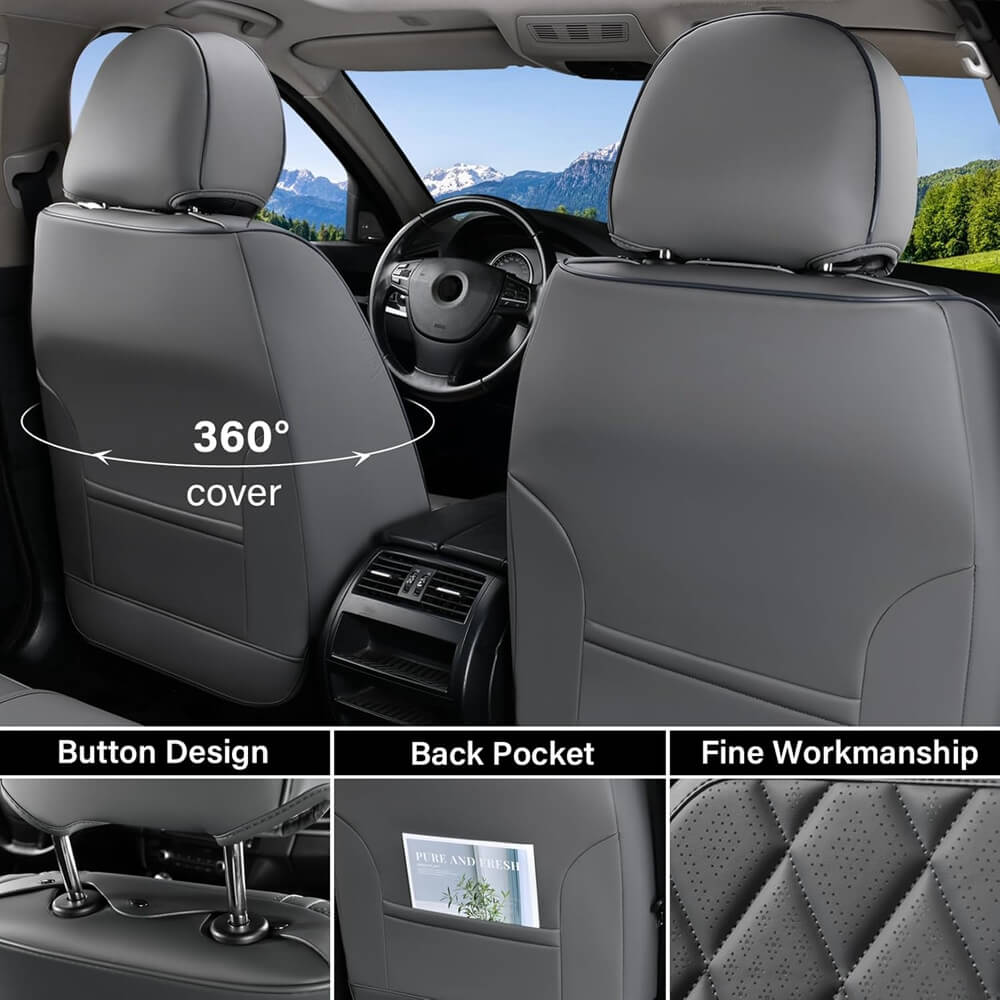 Coverado 5 Seats Front and Back Car Seat Covers Faux Leather Full Set Breathable Waterproof Auto Seat Protectors Universal Fit