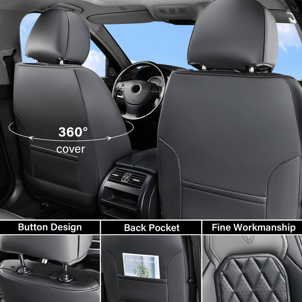 Coverado 5 Seats Front and Back Car Seat Covers Faux Leather Full Set Breathable Waterproof Auto Seat Protectors Universal Fit