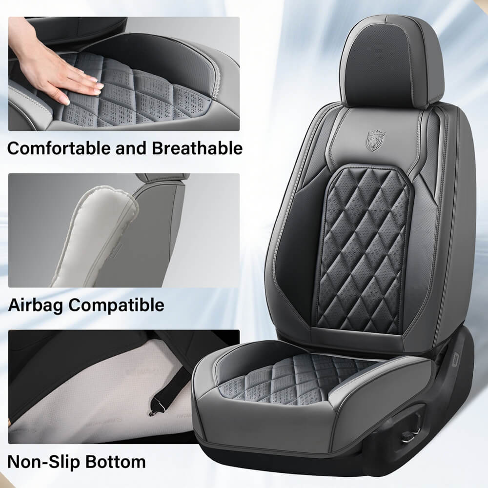 Coverado 5 Seats Front and Back Car Seat Covers Faux Leather Full Set Breathable Waterproof Auto Seat Protectors Universal Fit