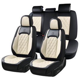 Coverado 5 Seats Front and Back Car Seat Covers Faux Leather Full Set Breathable Waterproof Auto Seat Protectors Universal Fit