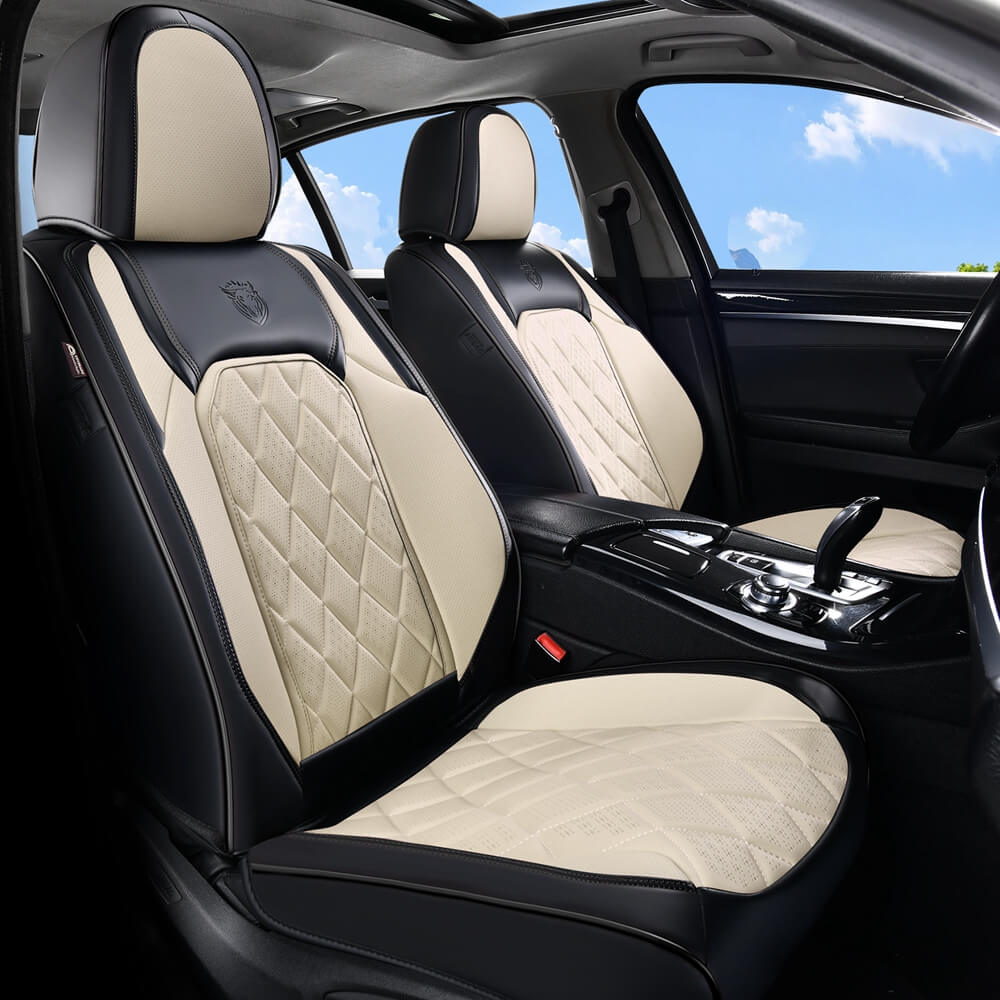 Coverado 5 Seats Front and Back Car Seat Covers Faux Leather Full Set Breathable Waterproof Auto Seat Protectors Universal Fit