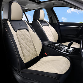 Coverado 5 Seats Front and Back Car Seat Covers Faux Leather Full Set Breathable Waterproof Auto Seat Protectors Universal Fit